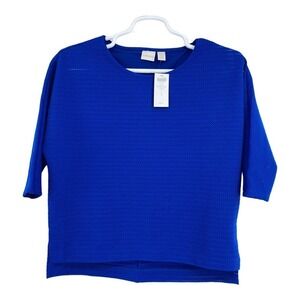 NEW Chico's East West Blue Short-Sleeve Round Neck Boxy T-Shirt, Size 1 NWT